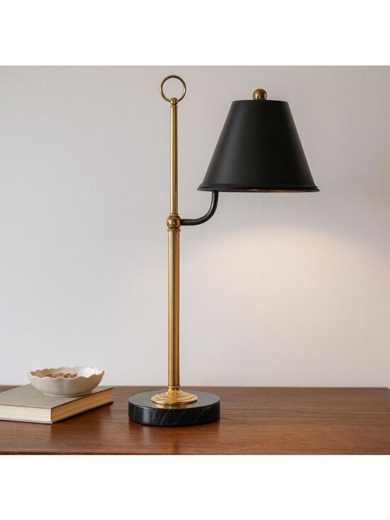 unbranded Other - Vintage Brass Desk Lamp with Black Metal Shade and Heavy Round Marble Base